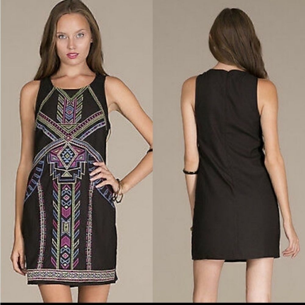 Flying Tomato Black Aztec Dress embroidered small